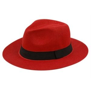 Unisex Red Paper Straw Panama Hat